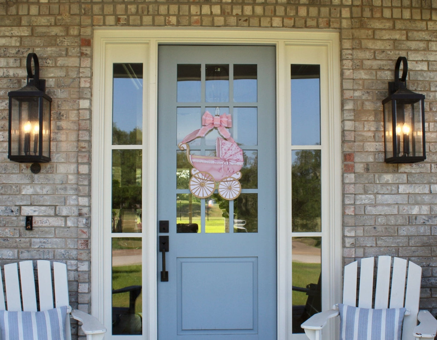 Pink Baby Carriage Door Hanger
