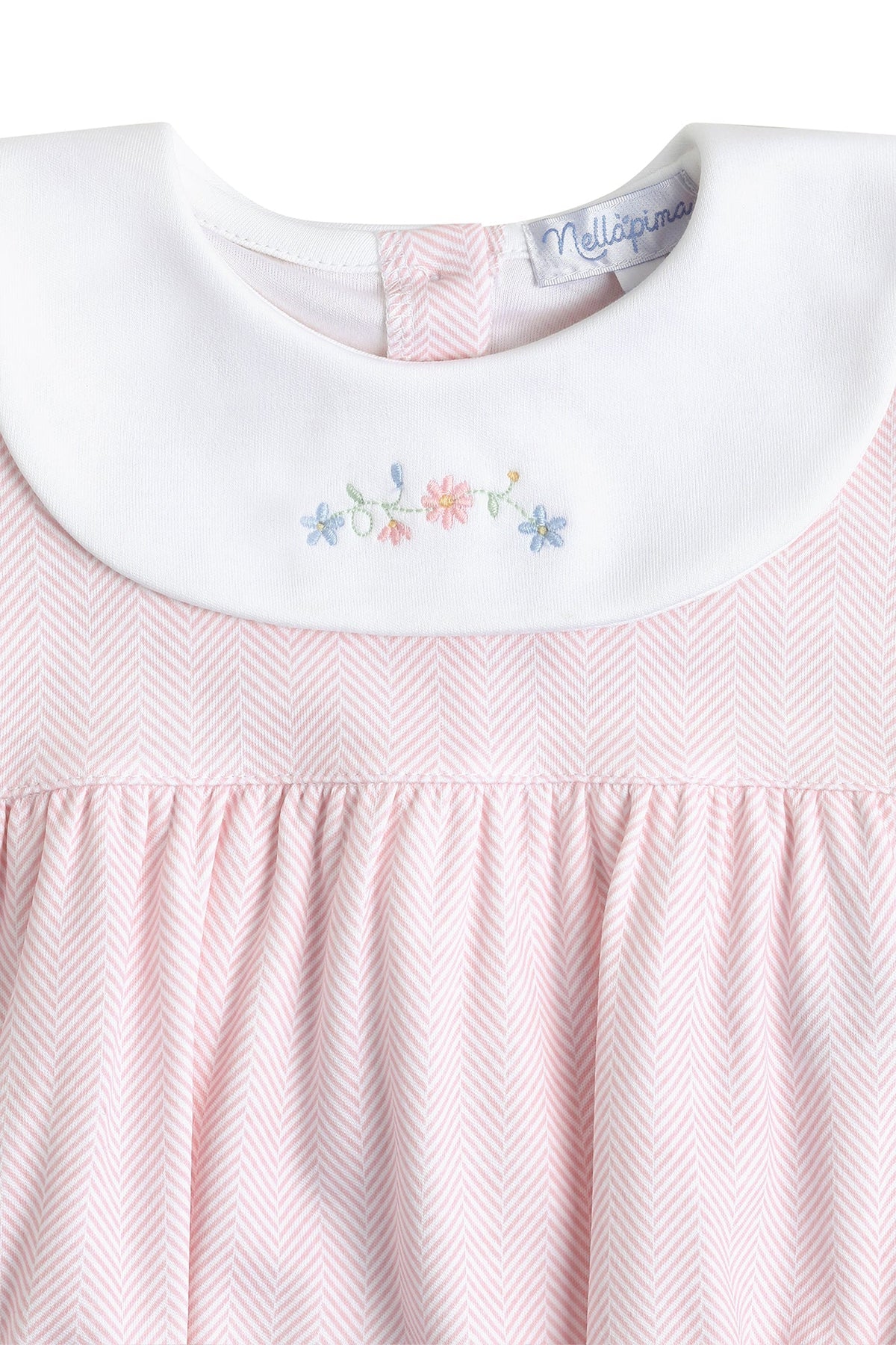 Pink Herringbone Embroidered Bubble LS