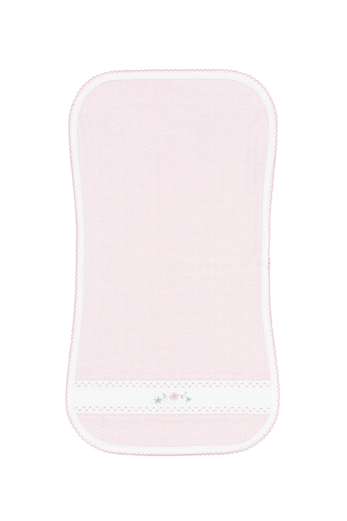 Pink Herringbone Embroidered Burp Cloth