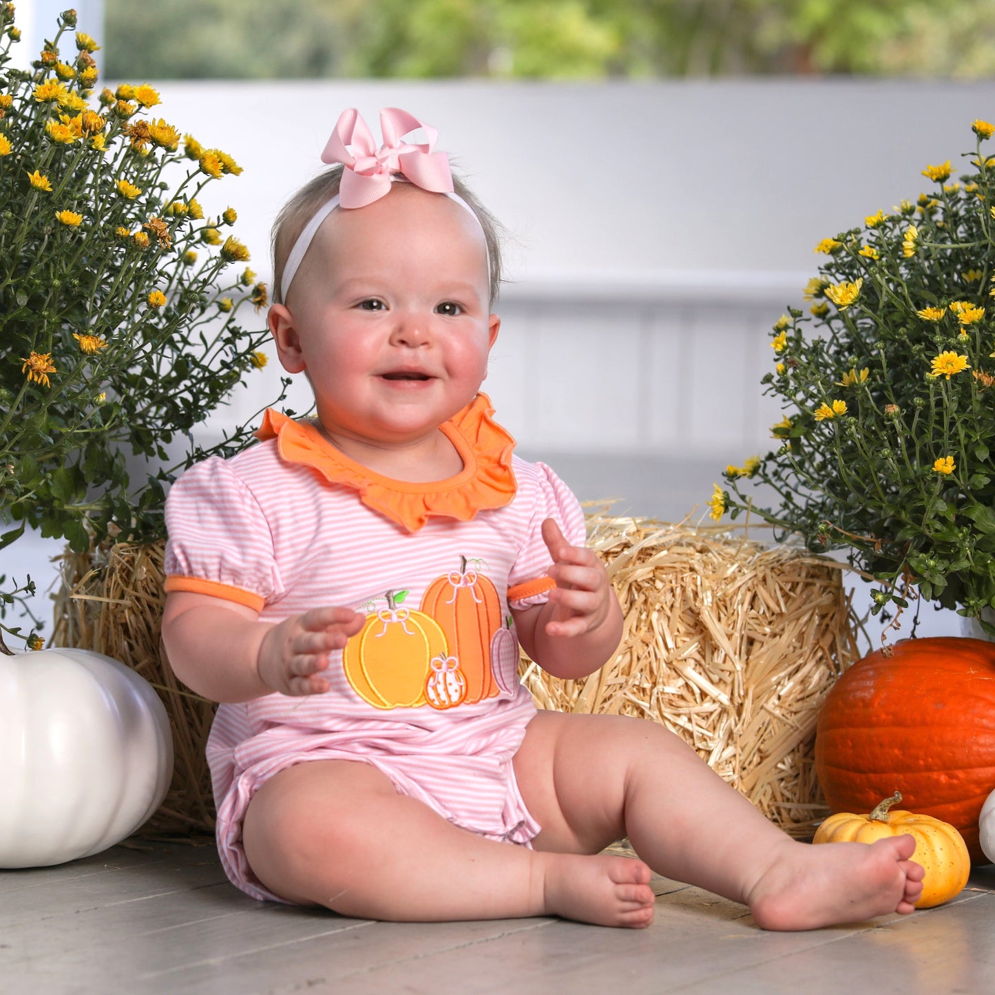 Pumpkin Patch Romper – Baby Girl Boutique Fall Outfit