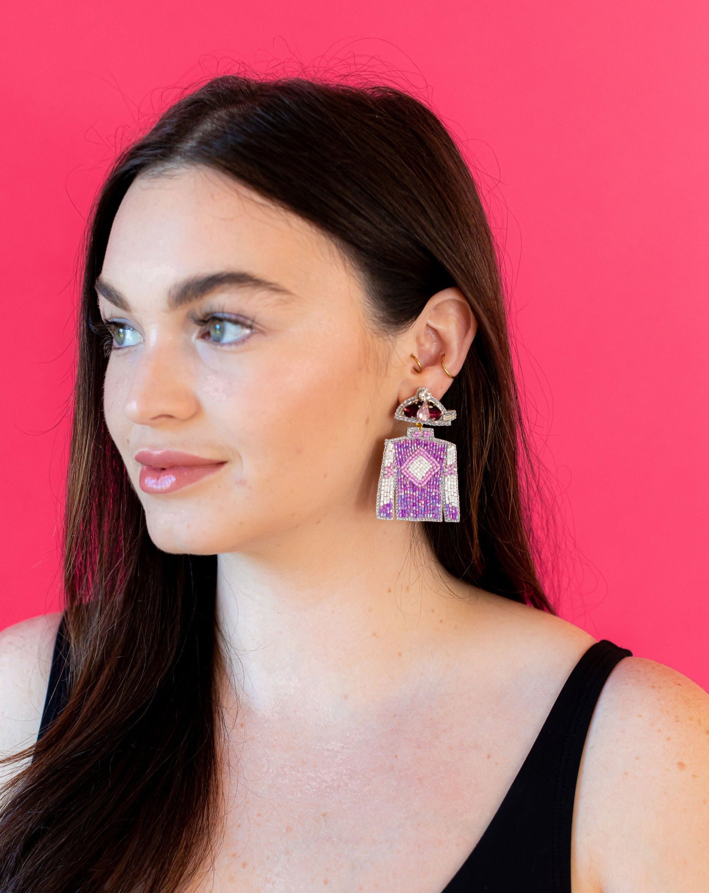 Derby Jersey Silk Earrings - Purple and White