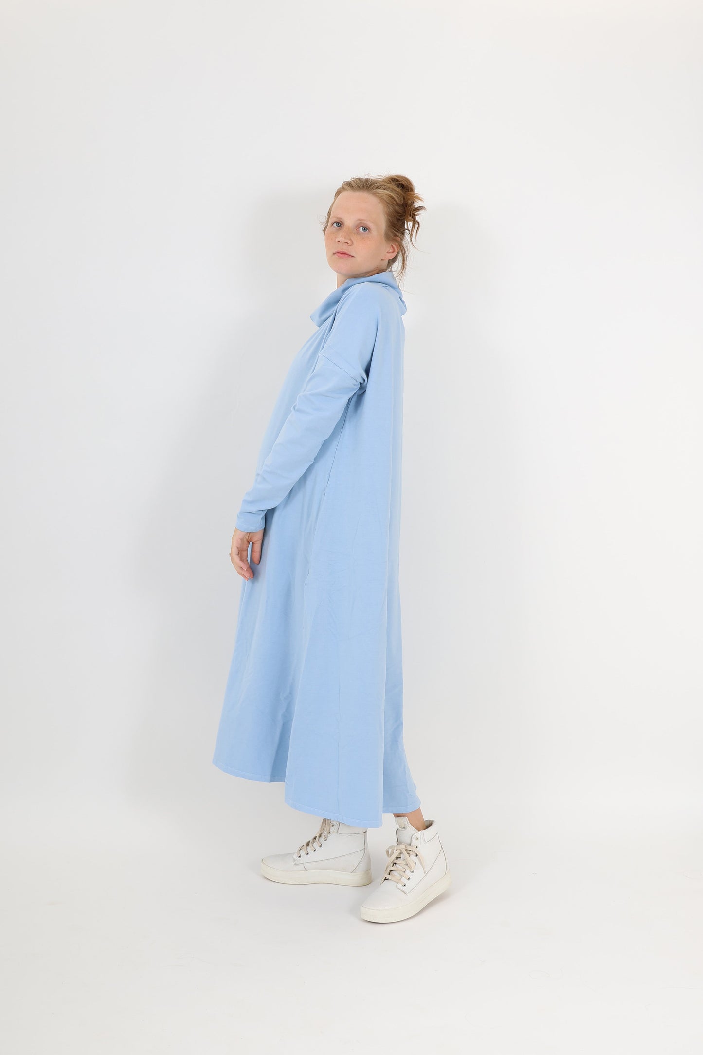 MEREDITH || COWL NECK LONG SLEEVE MATERNITY MIDI DRESS