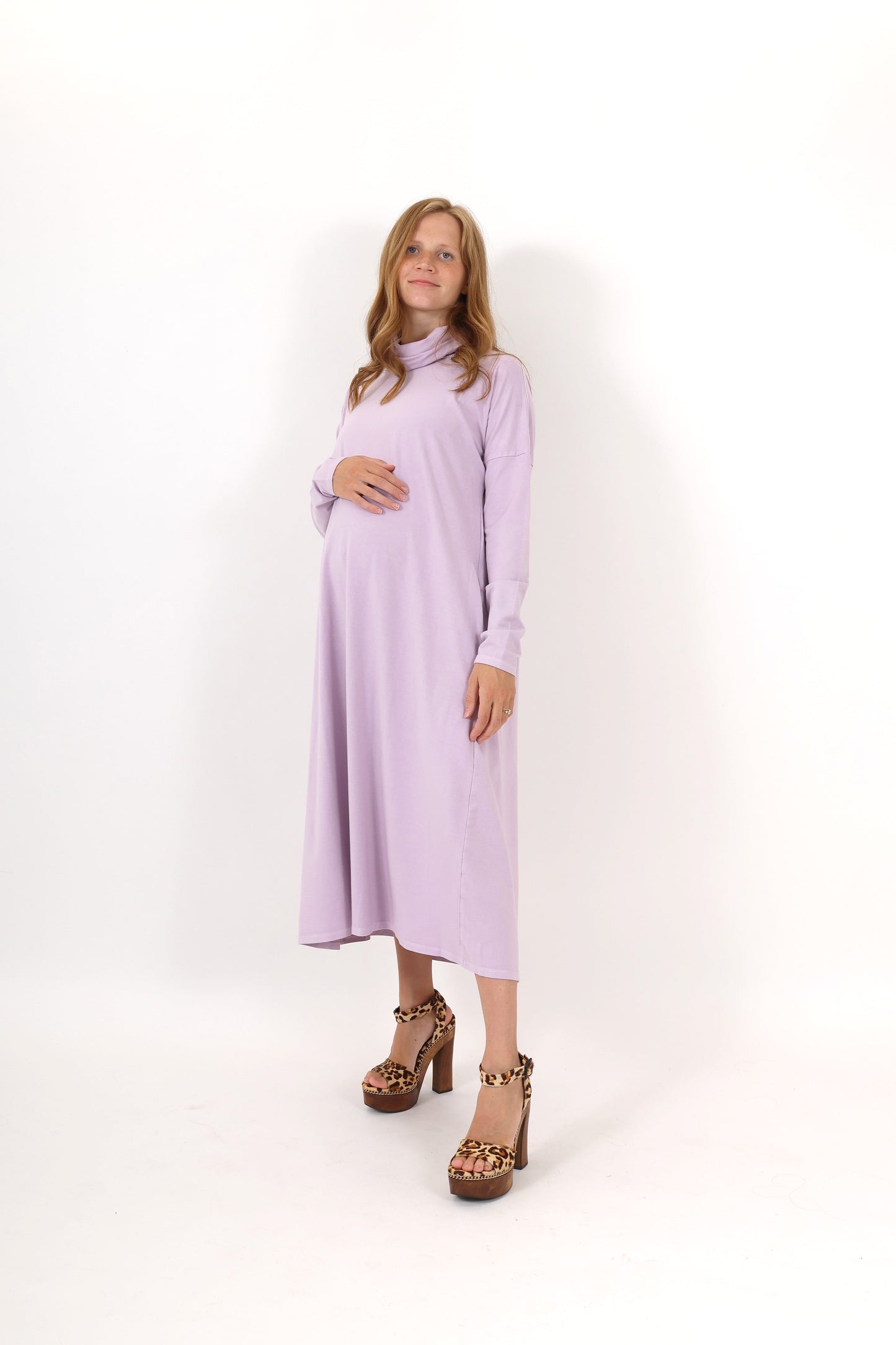 MEREDITH || COWL NECK LONG SLEEVE MATERNITY MIDI DRESS