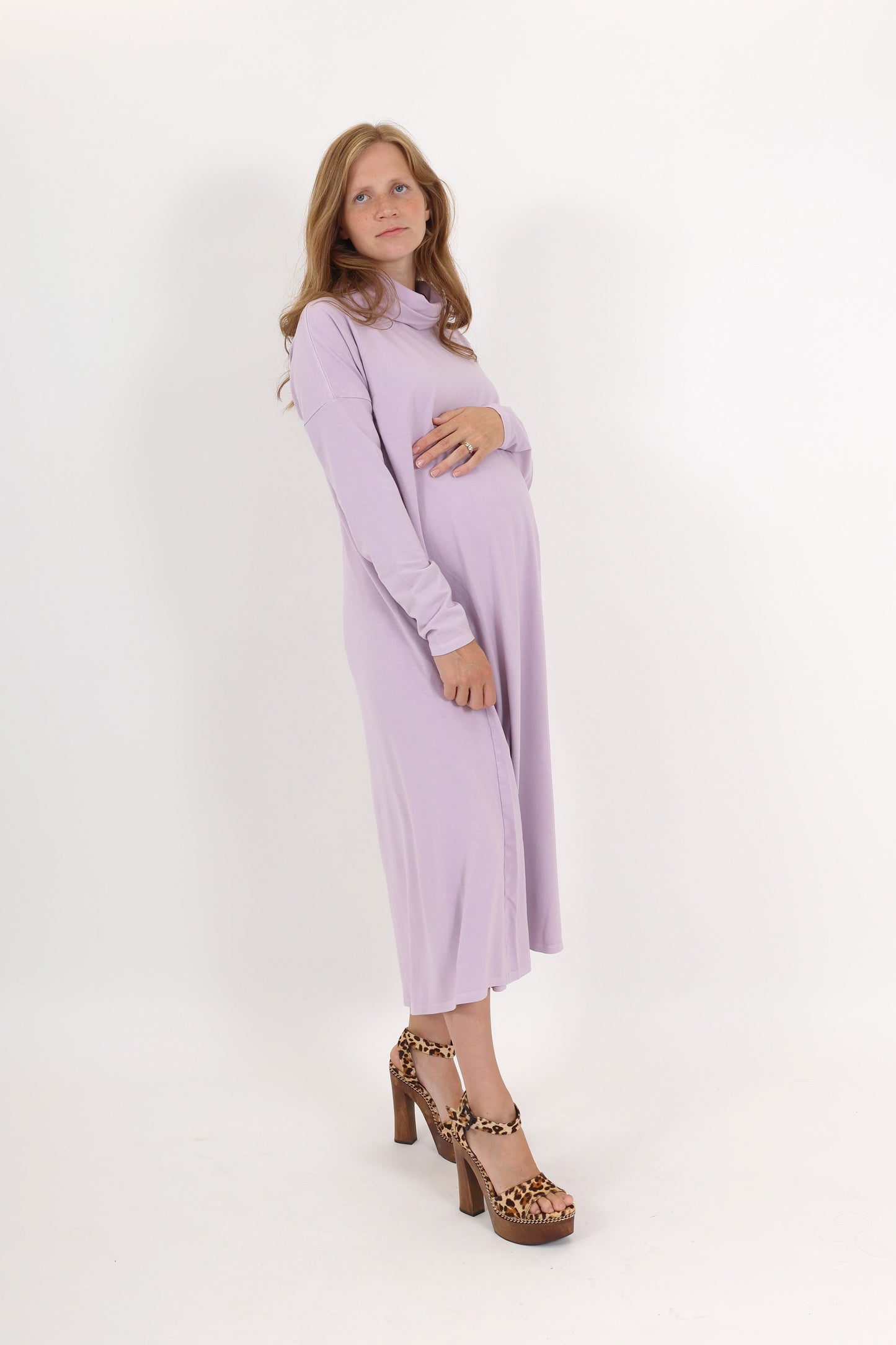 MEREDITH || COWL NECK LONG SLEEVE MATERNITY MIDI DRESS