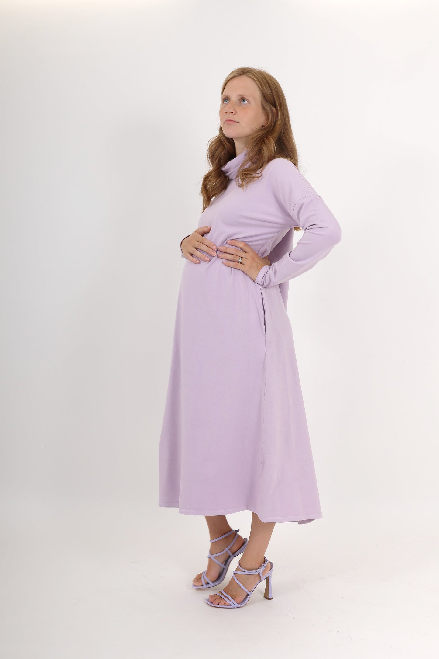MEREDITH || COWL NECK LONG SLEEVE MATERNITY MIDI DRESS
