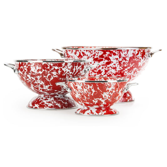 Red Swirl Set Of Colanders