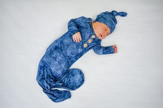 Denim Print Knot Gown & Hat