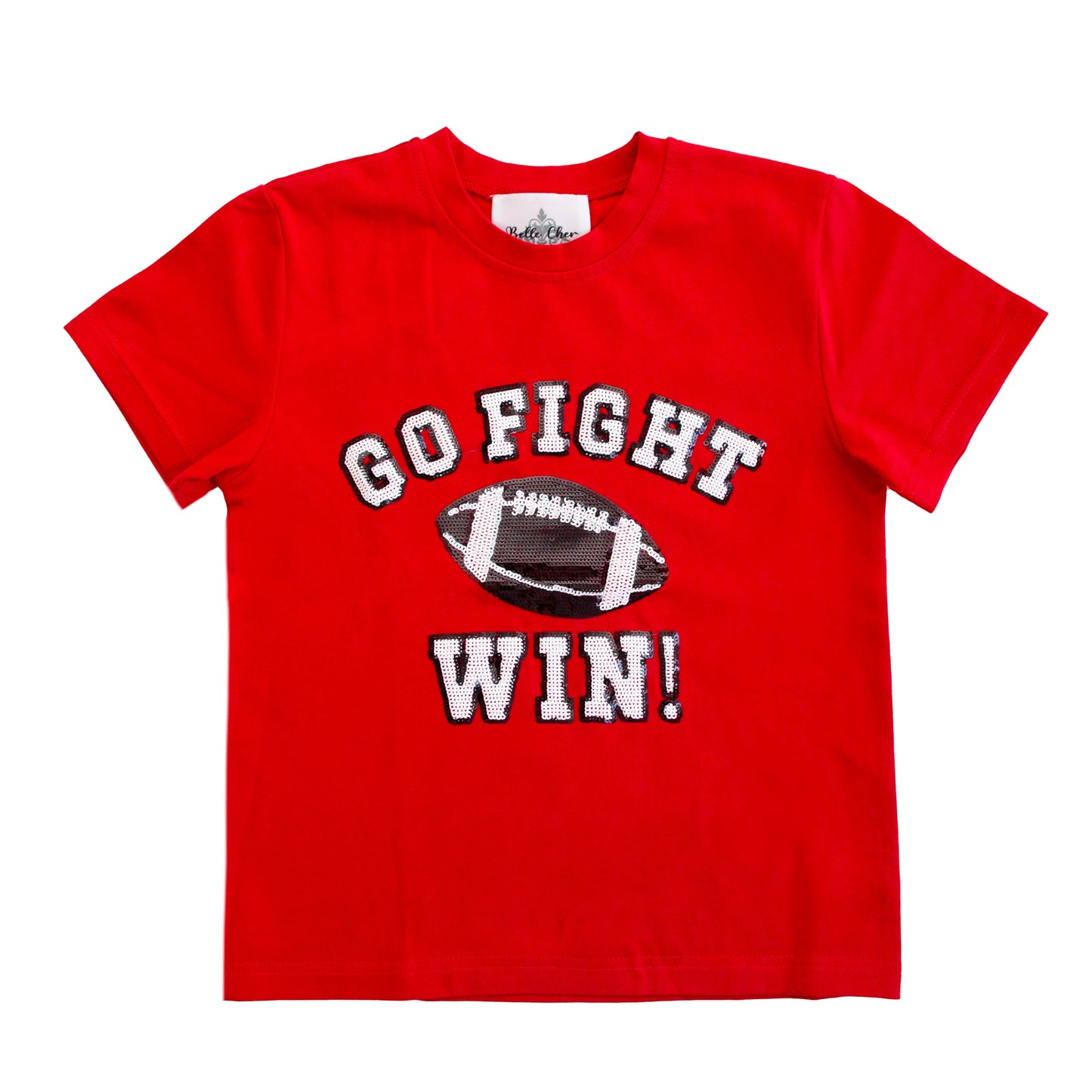 Go, Fight, Win Red And Black Sequin Kid Shirt