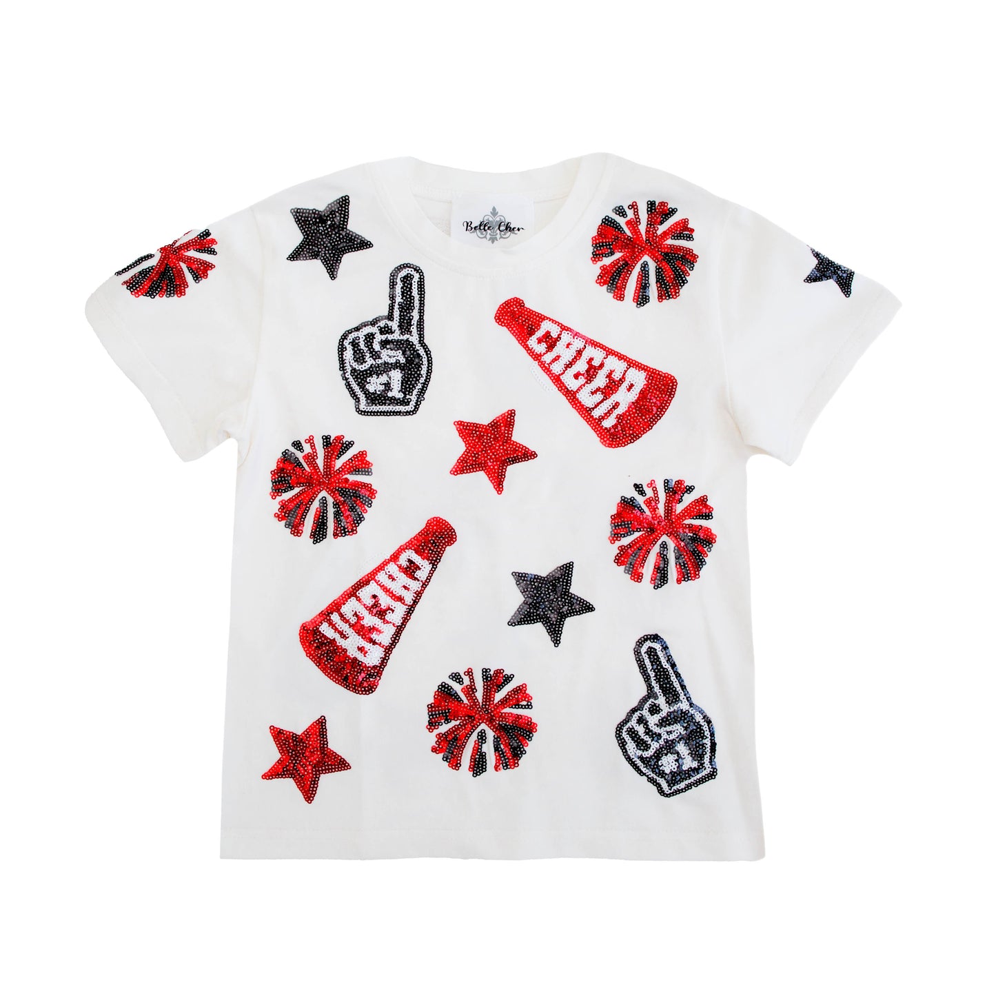Kids' Black & Red Cheer Sequin Tee