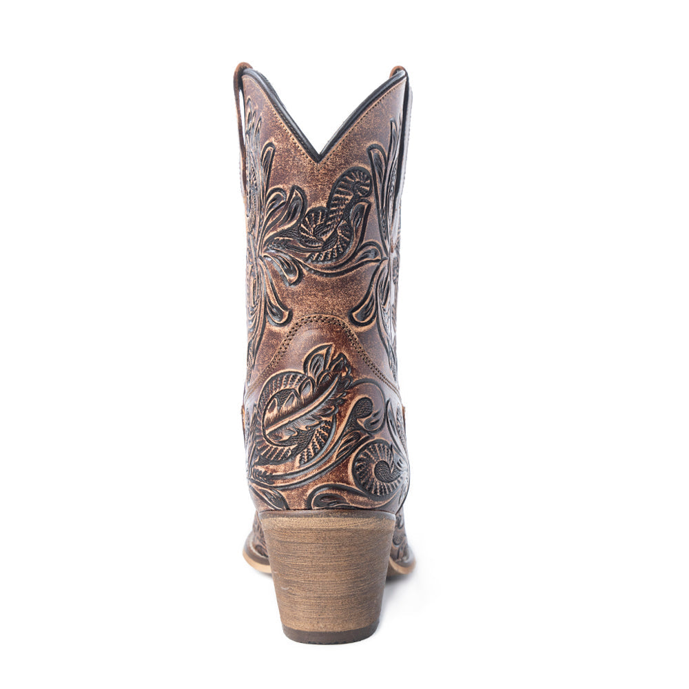 Paisley Vintage Patina Western Booties in Tawny Brown