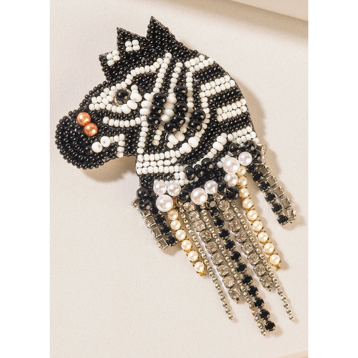 Myra Wilderness Charm Zebra Brooch in Moon Pearl