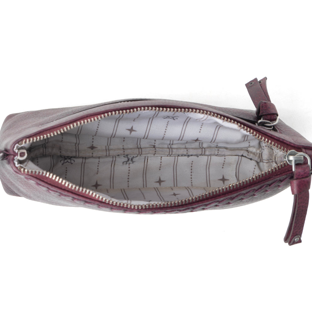 Myra Zidana Ethel Mini Veg Tanned Leather Wristlet in Rosa Maroon
