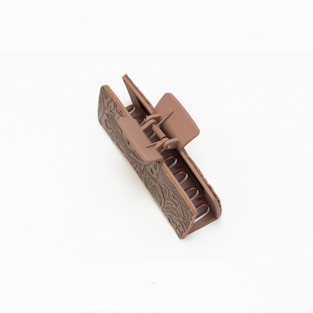 Myra Dustmeadow Embossed Leather Hair Clip in Brown