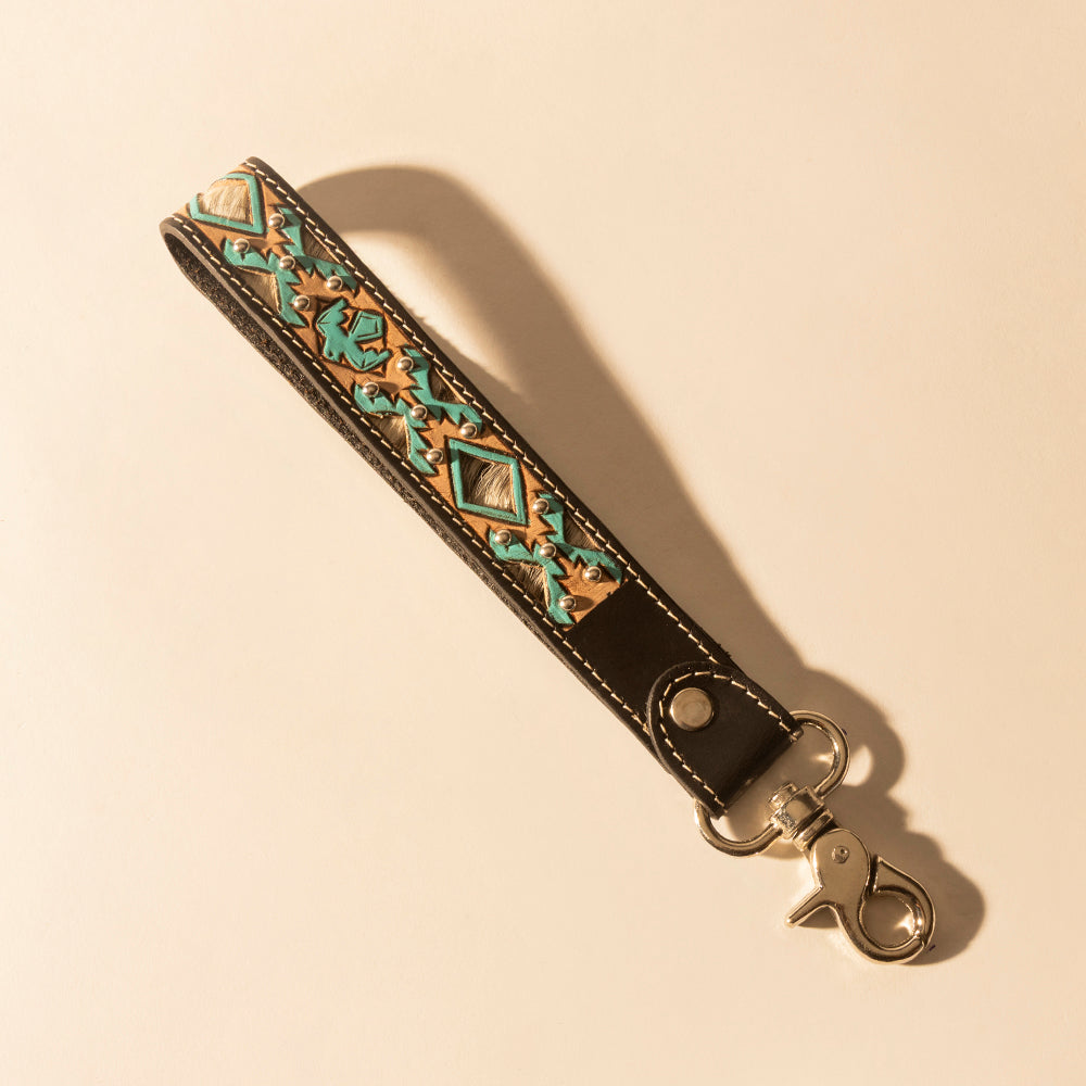 Myra Wildhue Western Key Fob in black with turquoise hand painted detail