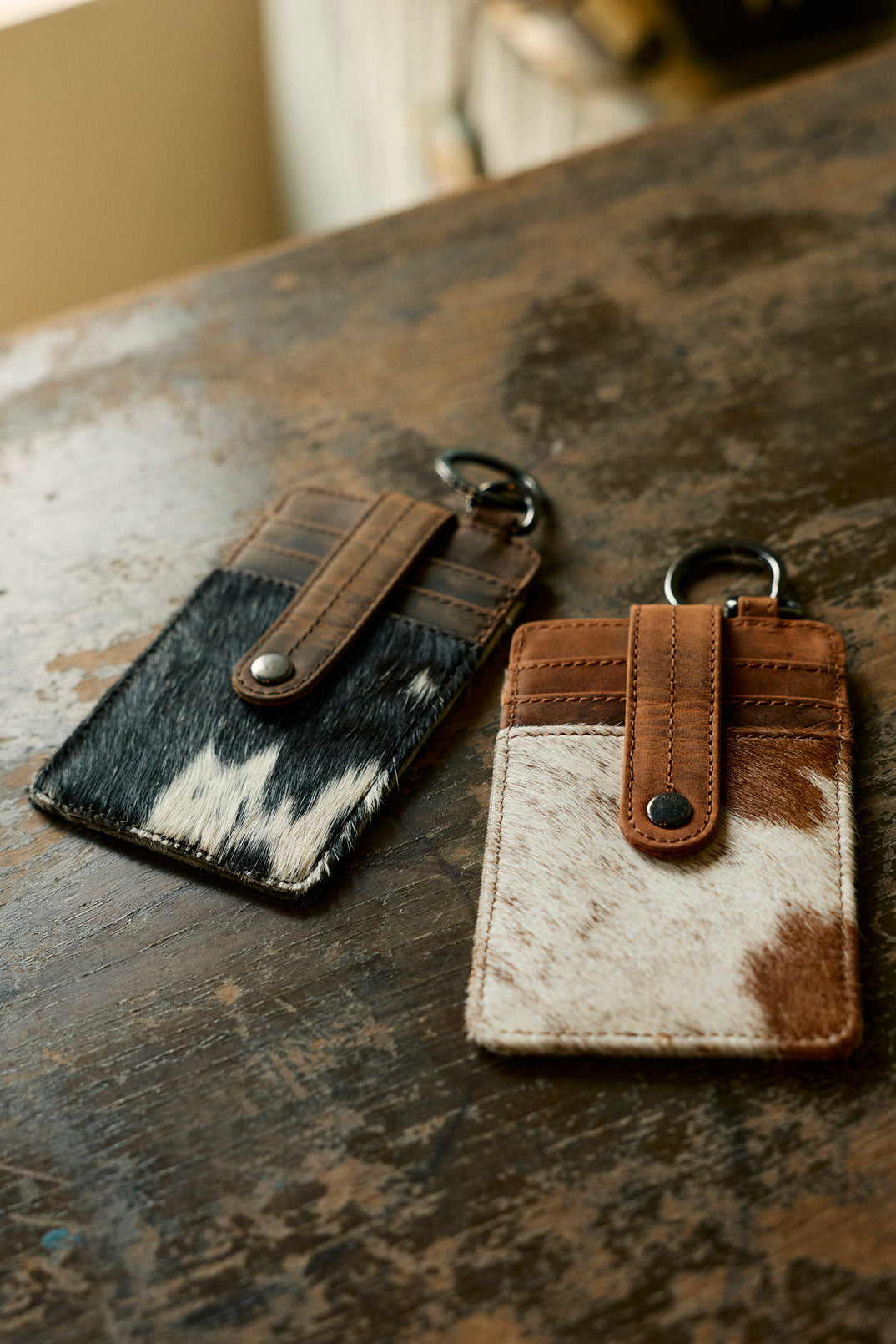 Myra Roper Card Holder for Women in black with hair-on detail
