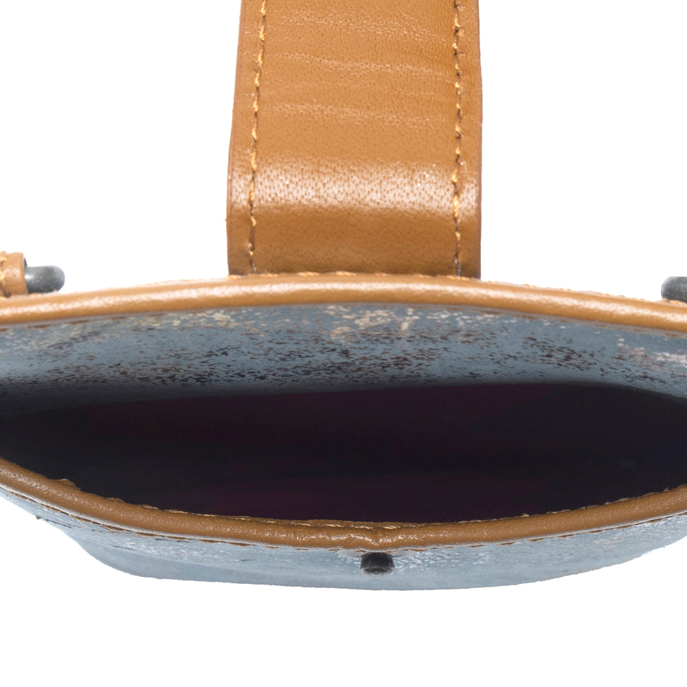Myra Cedar Snake Print Leather Cell Phone Holder in Turquoise Sand
