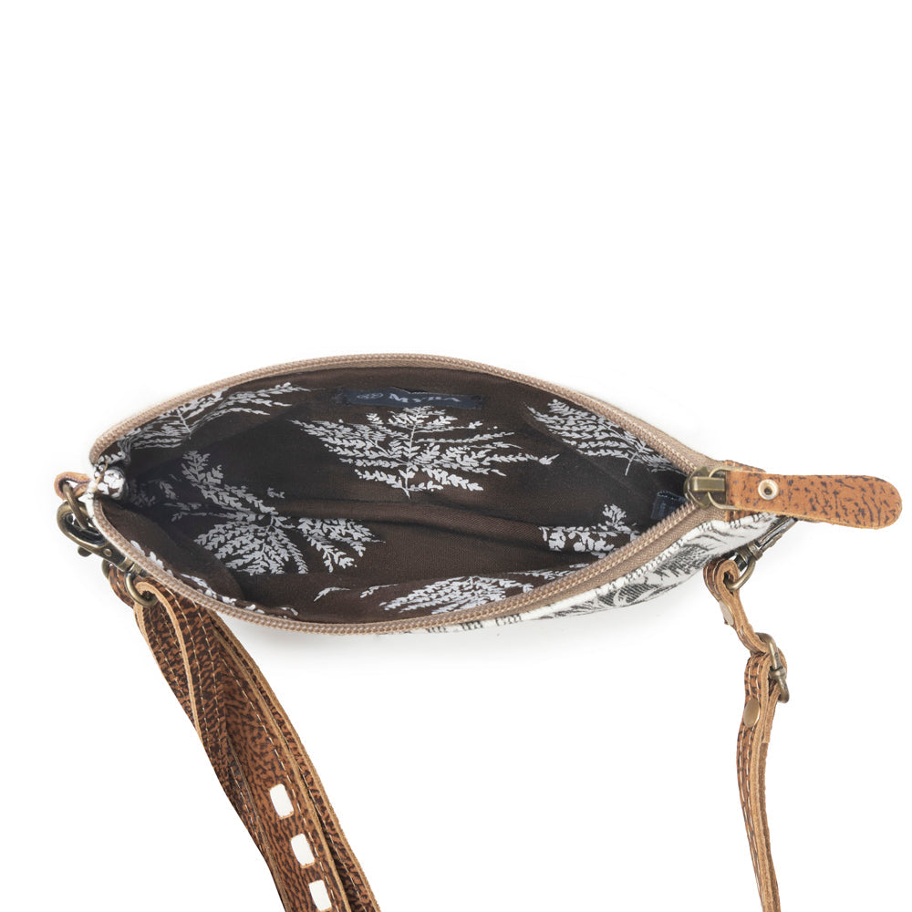 Myra Frondtrail upcycled canvas Belt Bag for Women in ivory with leather detail