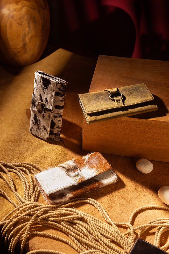 Myra White Alone Wallet with genuine leather in white and Black with hairon detail