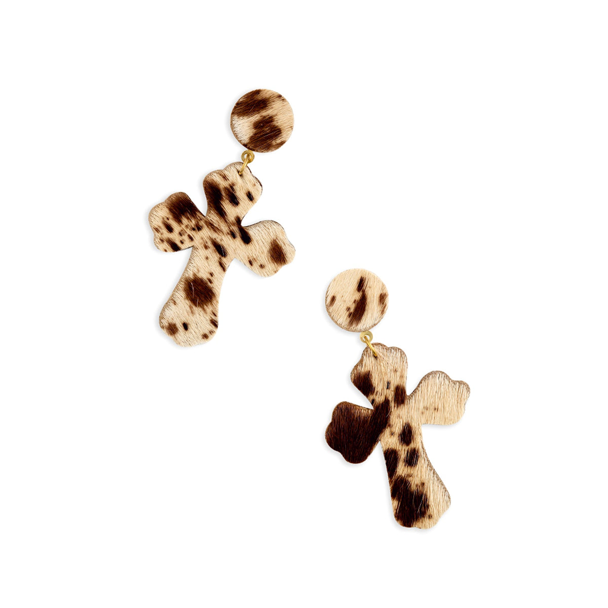 Myra Cross Hair On Hide Earrings for Women with hairon hide in cross design for western wear
