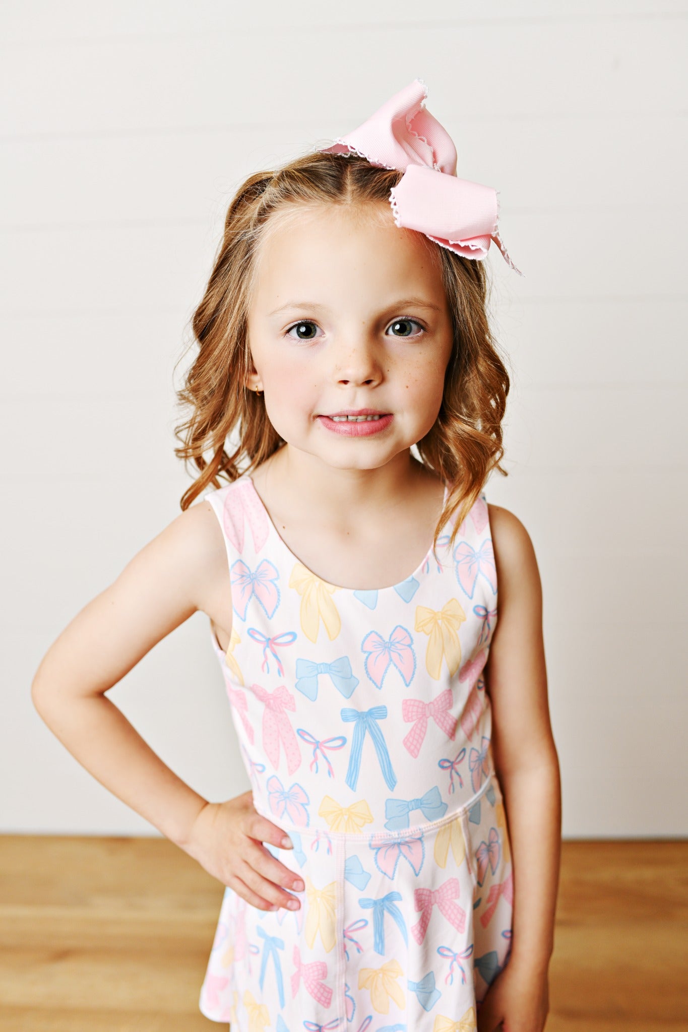 Girls Pastel Bow Athletic Twirl Dress | Built-In Shorts | Bossier City, LA
