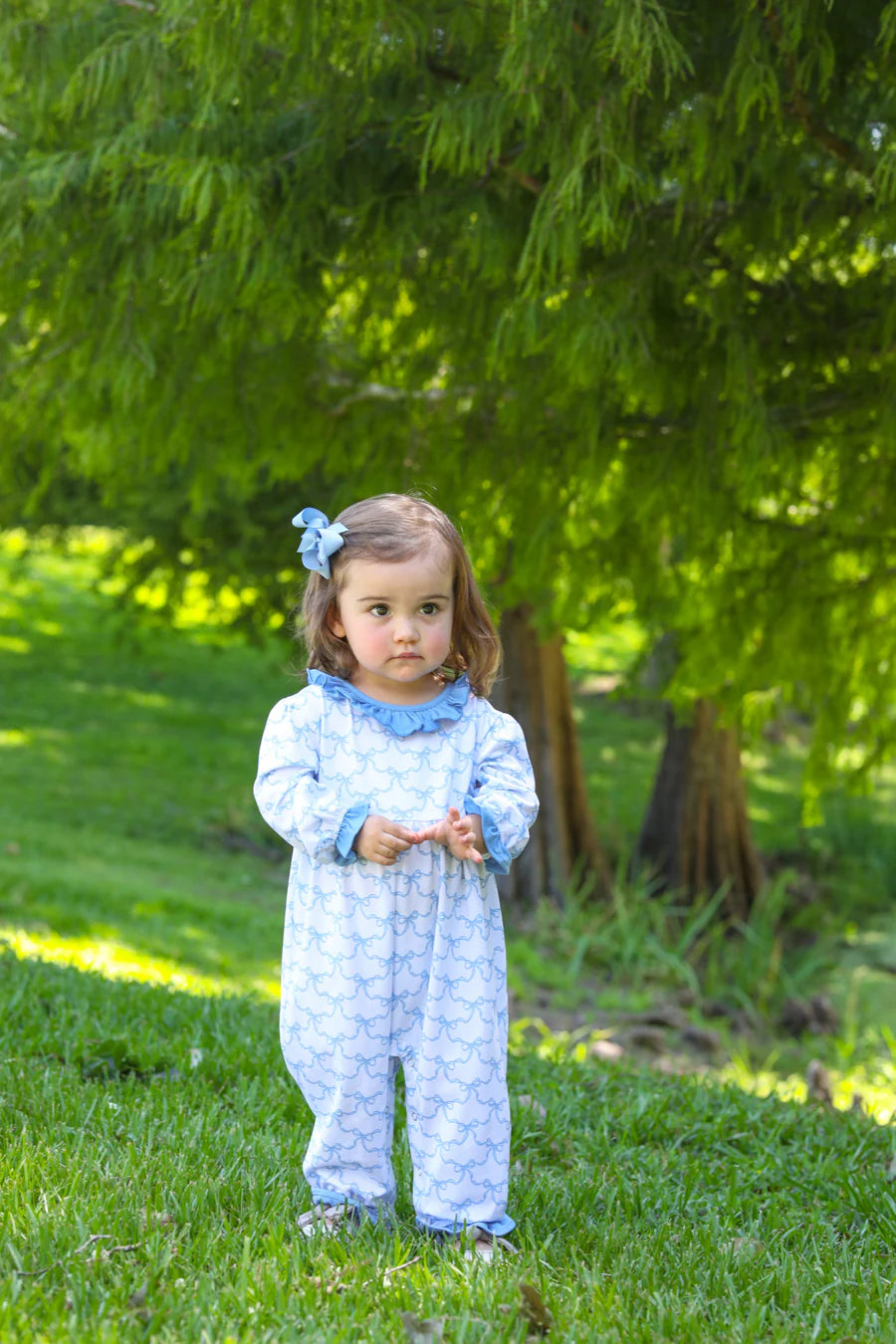 Blue Trellis Bow Romper