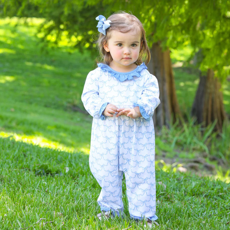 Blue Trellis Bow Romper