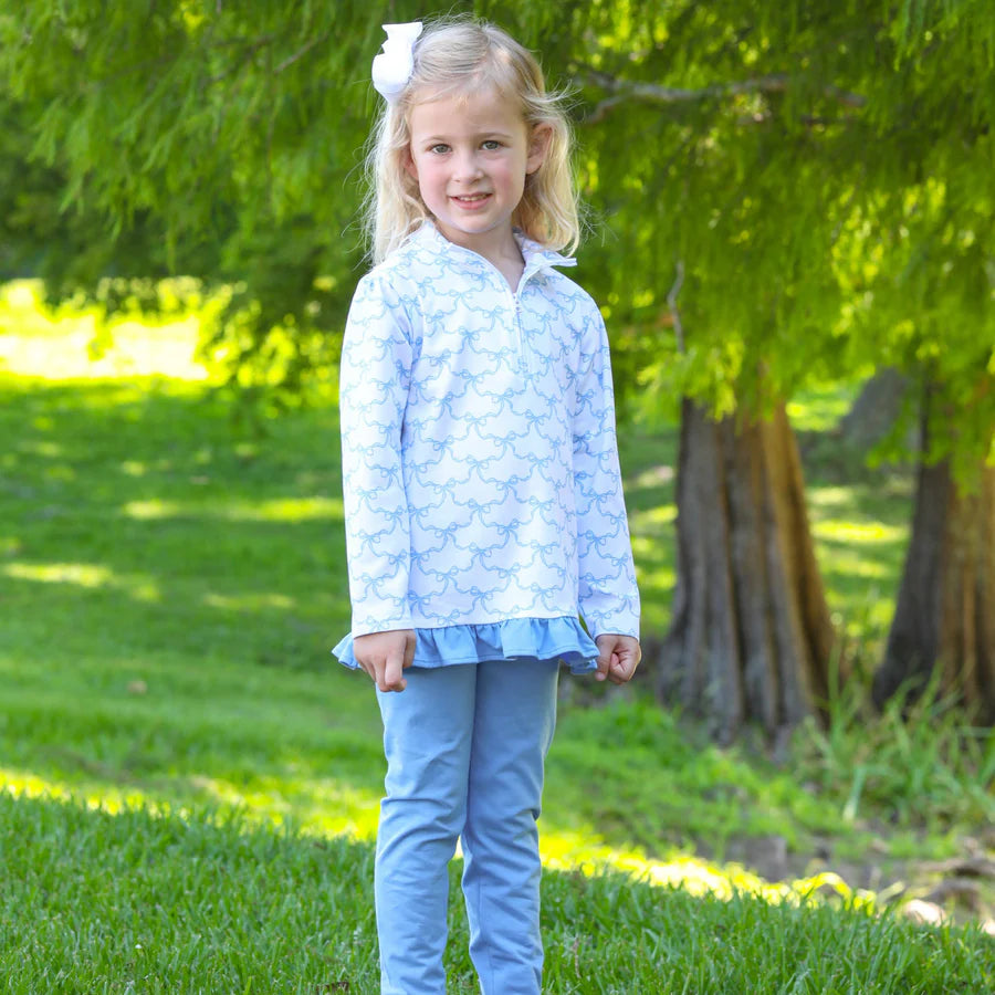 Blue Trellis Bow 1/4 Zip Pullover Set
