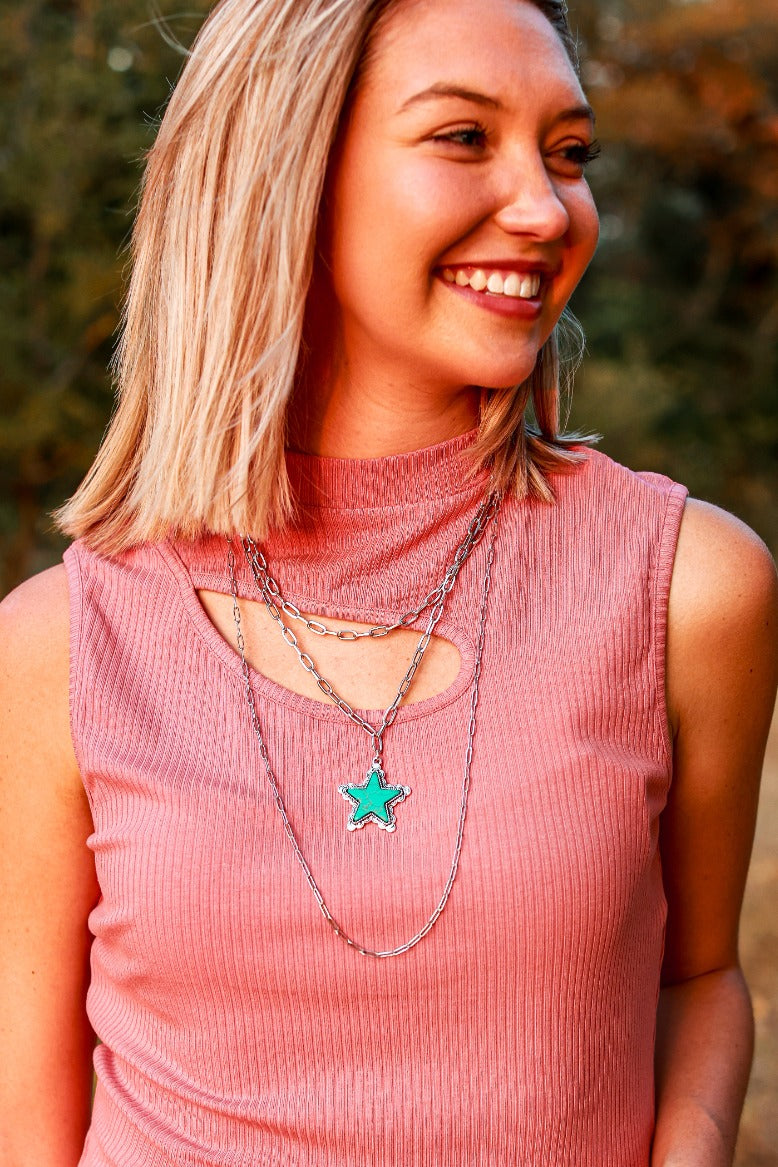 Turquoise Star three layer silver necklace