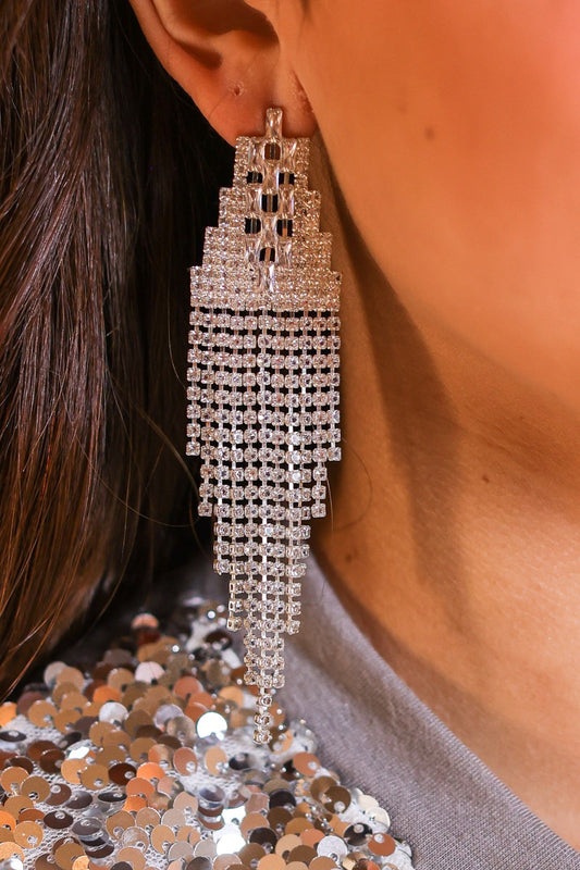 Glam Girl Silver Beaded Tassel Earring
