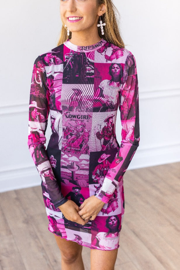 Fuchsia Western-Inspired Mesh Dress