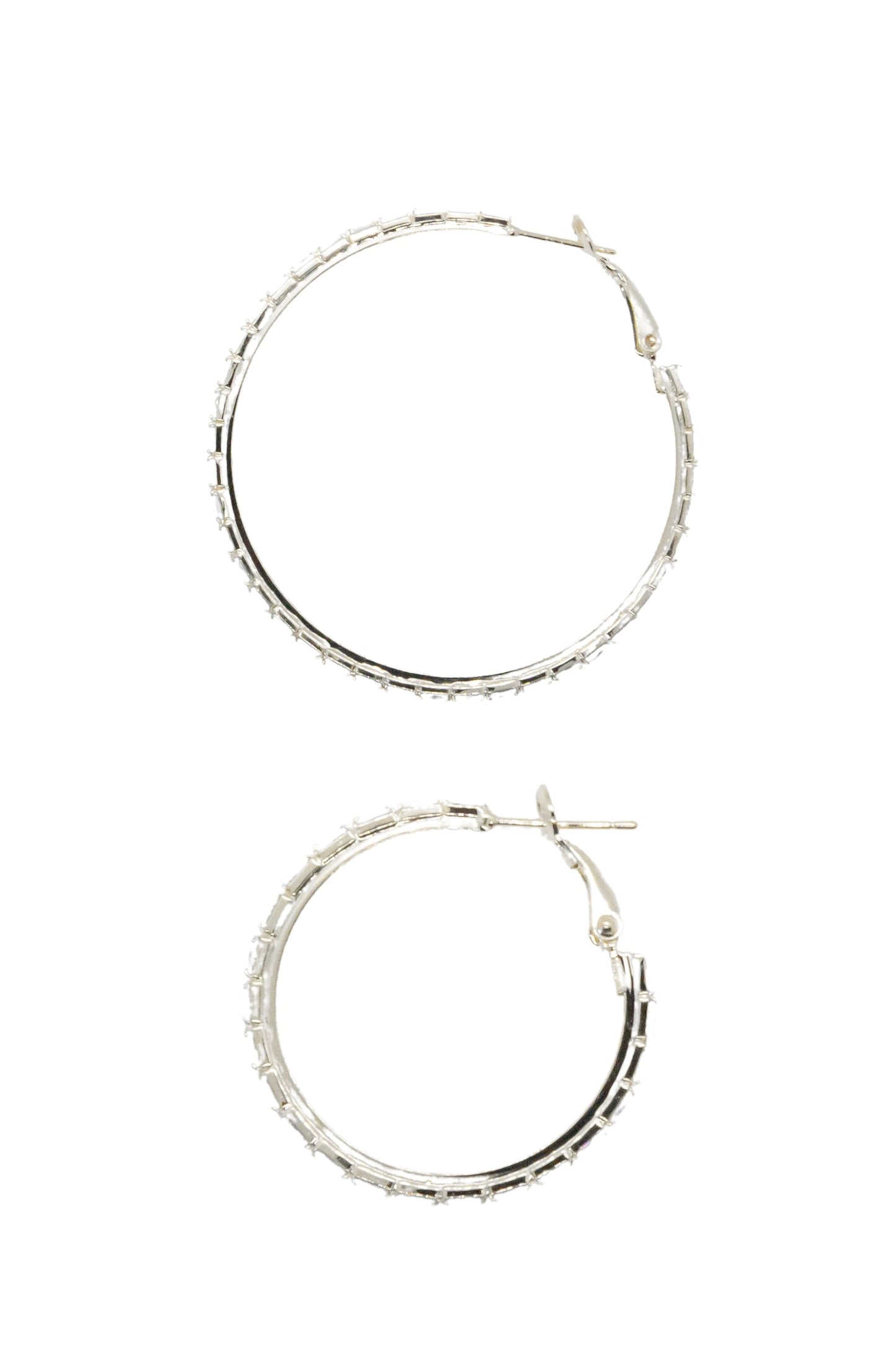 Medium Sterling Silver Hoops with Rectangular Gems