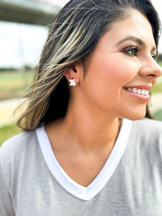 Texas On My Mind Druzy Stud Earrings, White.