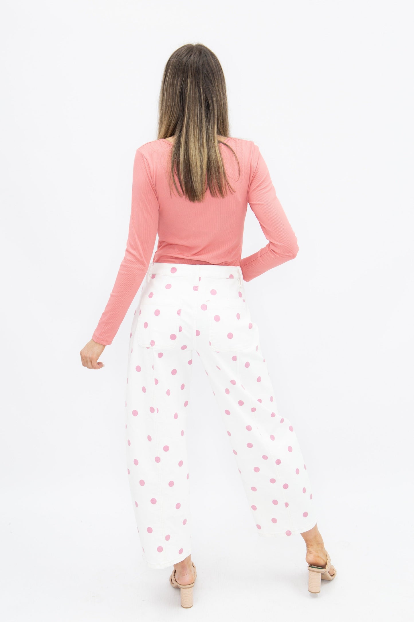 Polka Dot Barrel Jeans, Pink