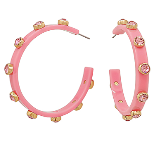 Rhinestone Hoop Earrings - Pink