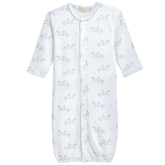 Tiny Storks Boy Printed Convertible Gown w/ Piping
