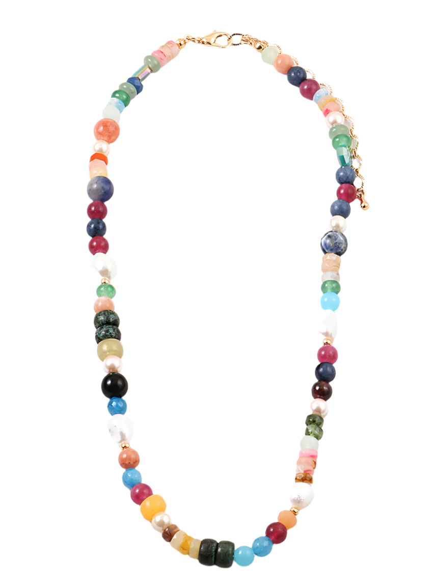 Beaded Necklace - Rainbow and Pearls
