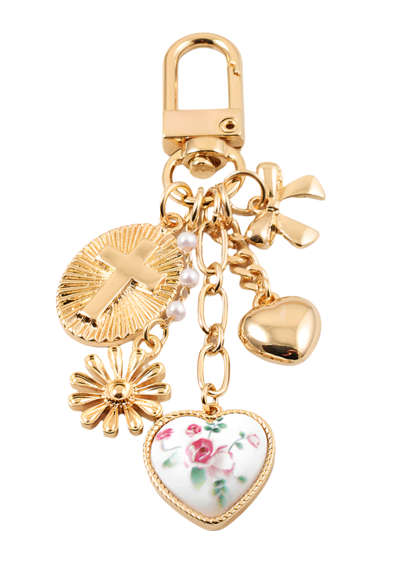Bag Charm - Multi Charms - Heart, Bow, Cross, Flower