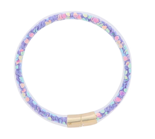 Kids Purple Confetti Large Tube Hearts Bracelet