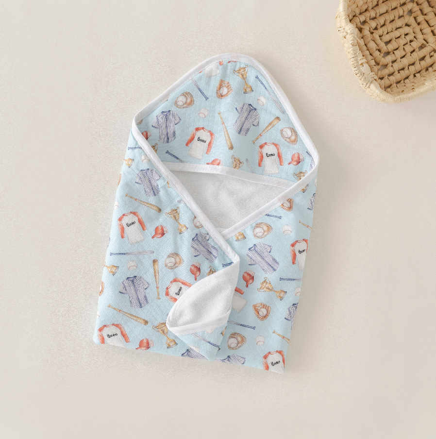 Let's Play Ball Muslin Hooded Baby Towel (Pre-Order Arriving Spring 2026)