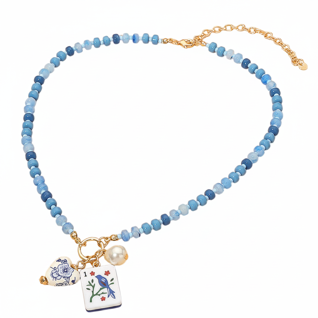 Mahjong Necklace - Bird Bam - Blue