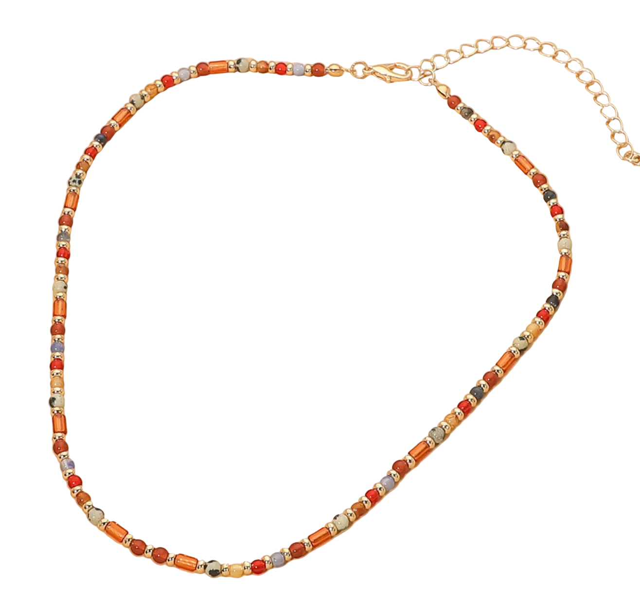 Small Bead Mix Necklace - Brown Mix with Gold Bead