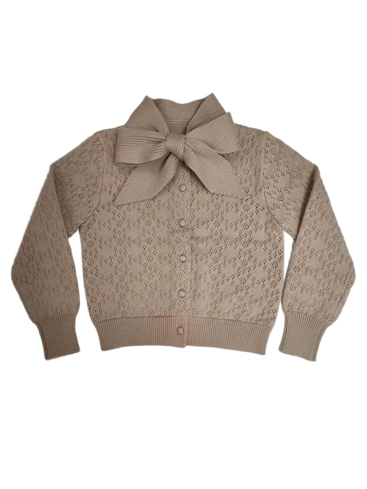 Lyla Bow Pointelle Cardigan - Taupe