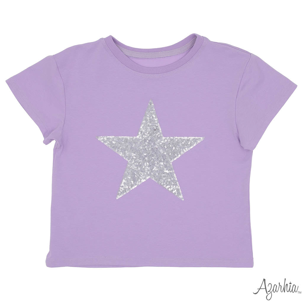 Lavender Boxy Tee with Silver Sequin Star