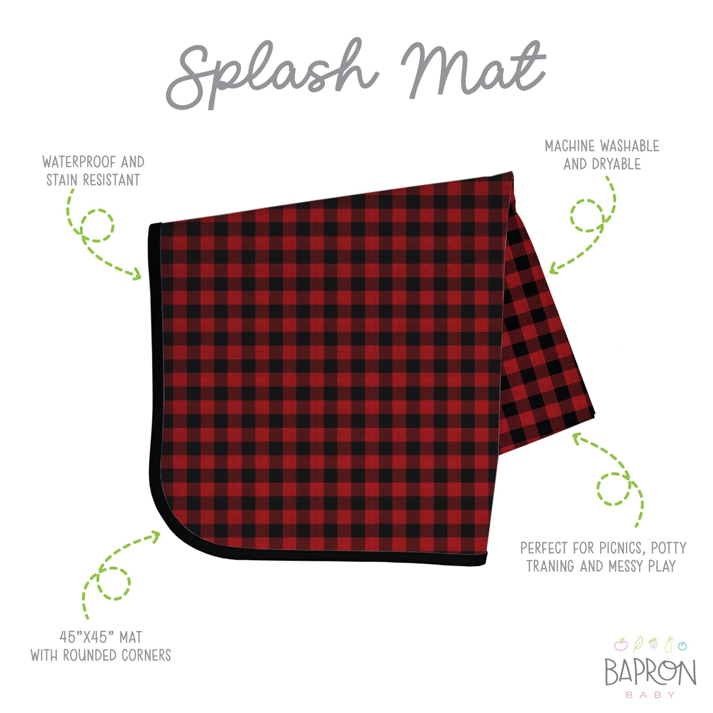 Red Buffalo Plaid Splash Mat - A Waterproof Catch-All for Highchair Spills and More! SALE
