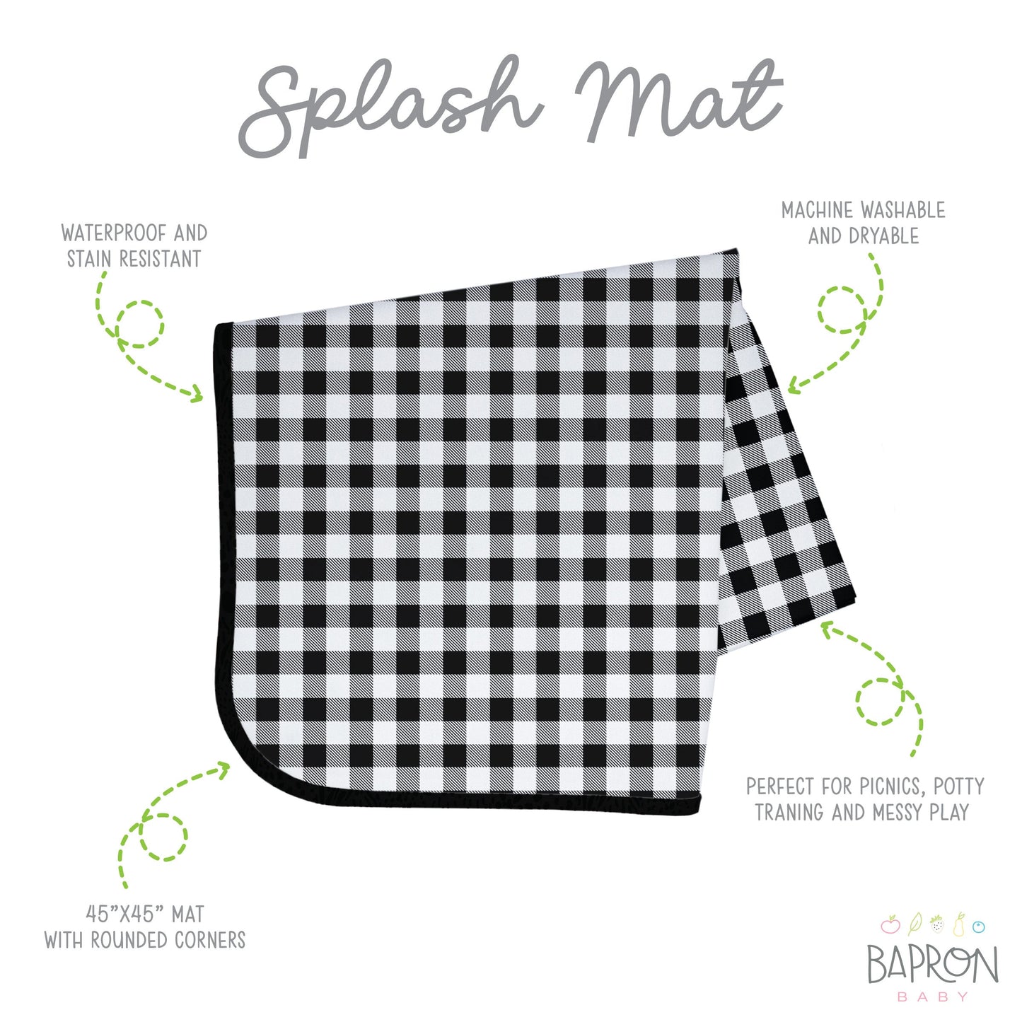 White Buffalo Plaid Splash Mat - A Waterproof Catch-All for Highchair Spills and More!