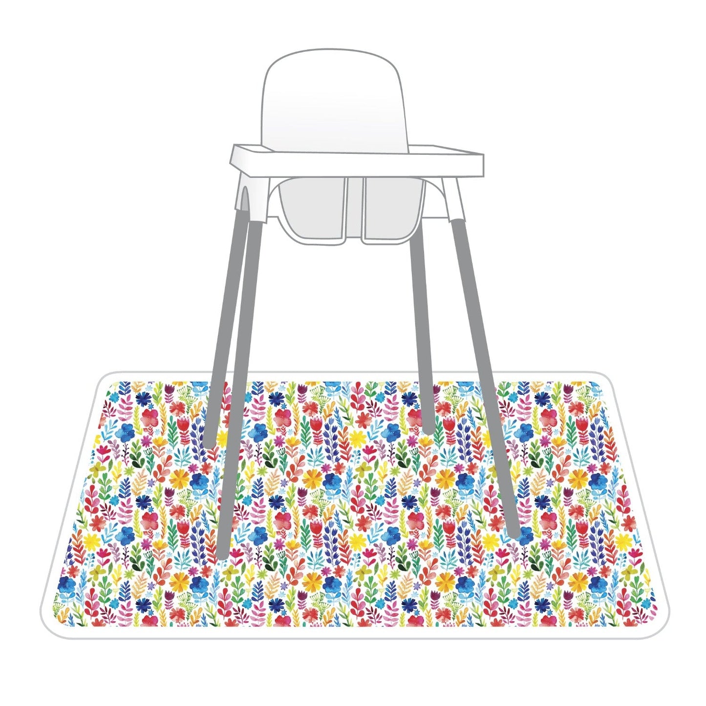 Rainbow Watercolor Floral Splash Mat - A Waterproof Catch-All for Highchair Spills and More!