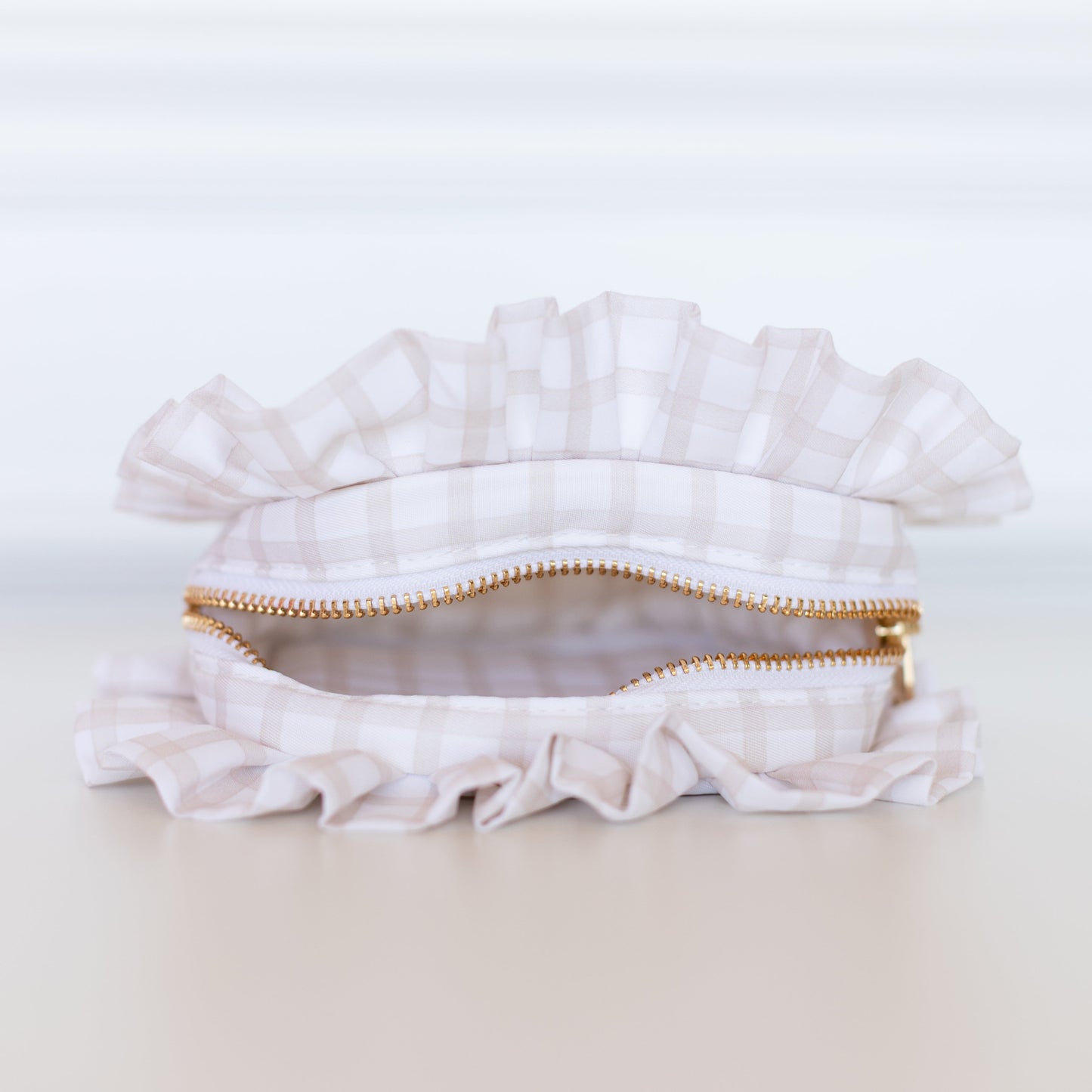 Nude Plaid Ruffled Nylon Tech Organizer