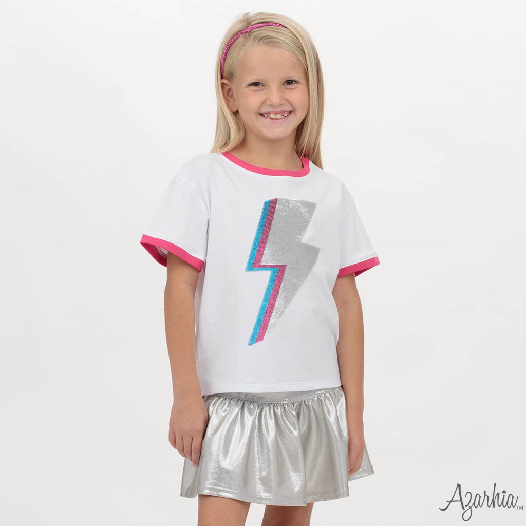 Girls Lightning Bolt Graphic Tee – Sequin Ringer T-Shirt