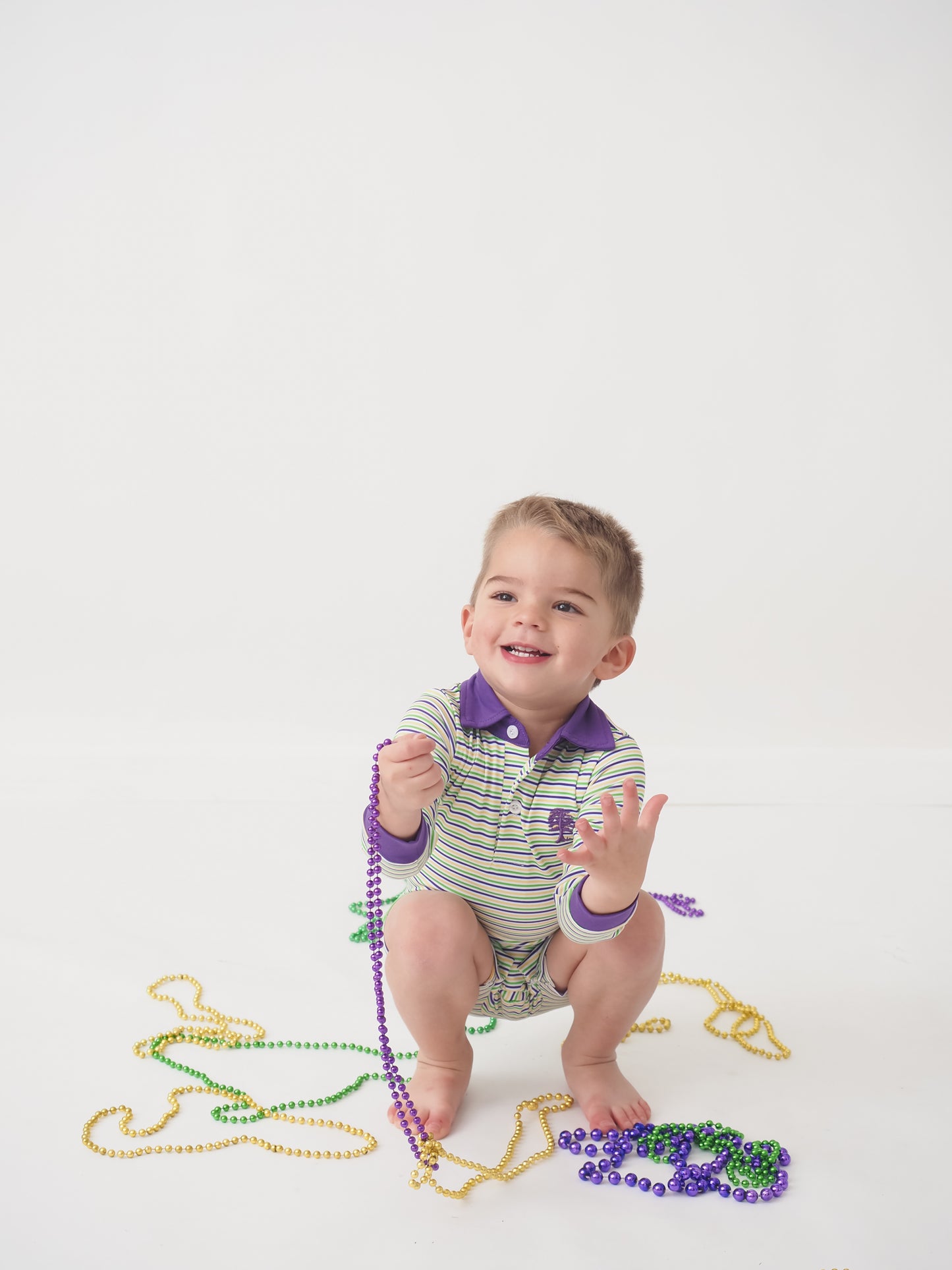 Throw Me Something Mister! Mardi Gras Striped Boys Polo Romper