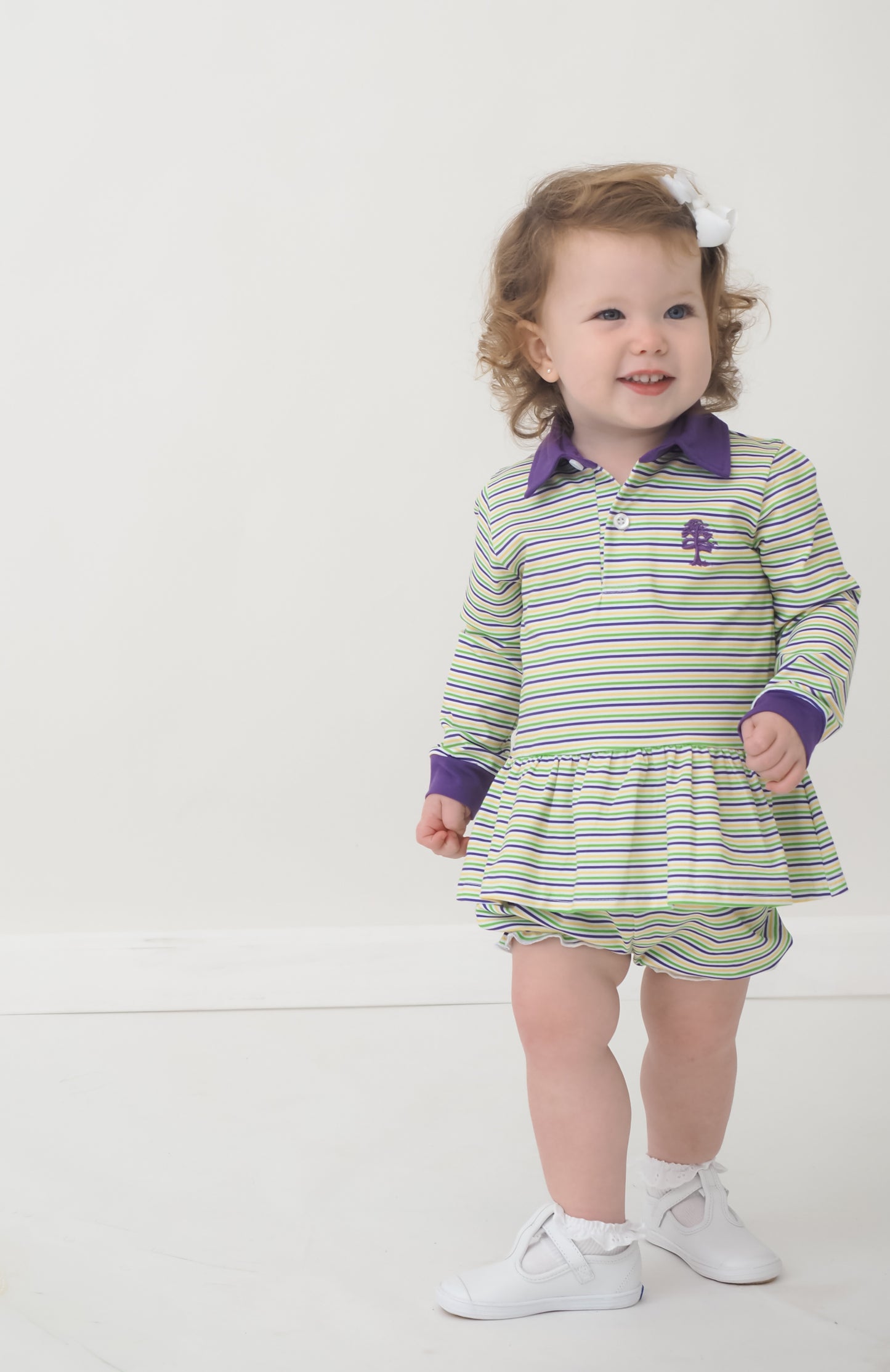 Throw Me Something Mister! Mardi Gras Striped Bubble Short Set